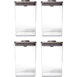 OXO Steel POP Container Big Medium Square  4.4 Qt for Flour, Sugar and More,Grey