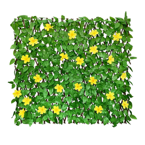 Expandable Fence Privacy Screen for Balcony Patio Outdoor,Decorative Faux Ivy Fencing Panel,Artificial Hedges (Single Sided Leaves) (4, Yellow Flowers) 45"L X 12"W