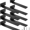 HITOMEN Heavy Duty Floating Shelf Brackets, 8-Inch (1/5'' Thick) Hidden Shelves Hardware, Cast Iron L Brackets, Rustic Industrial Black Metal Wall Shelving Supports, 8 Pack