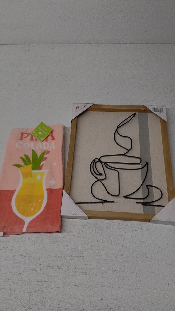 DI CA11X14 Coffee Wire & Linen Art & 1 Pineapple Cocktail FR Kitchen Towel