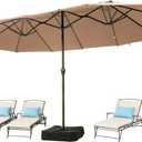 Ayge 15FT Patio Umbrella with Base,Large Outdoor Double-Sided Rectangle Umbrella with Crank Handle, Market Umbrella for Poolside Garden Deck Backyard Beach Pools,Beige
