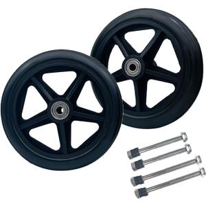 6 Inch Replacement Wheels (2-Pack) - Universal PU for Wheelchair, Walker & Rollator - Quiet Anti-Slip Solid Rubber with Sealed Bearings - Black