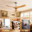 42 Inch Solid Wood Ceiling Fan No Light, 6-Speed Reversible DC Motor, Remote Control & Wall Control, Quiet Indoor/Outdoor Fan for Living Room Bedroom Patio, Brushed Nickel & Natural Wood
