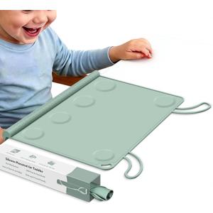 Silicone Placemat for Toddler Eating: Wipe Clean & Roll Up in The Diaper Bag - Table Mat for Restaurant/Travel/On-The-Go (Green)