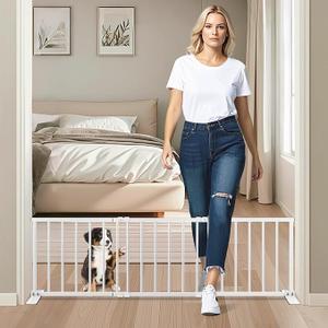 Short Dog Gate Indoor MOOECKOM 13" Tall Small Dog Gate 18"-36'' Width Expandable, Easily Step Over Pet Gate with 2 Extension Kits Pressure Mounted for Doorways Stairs.