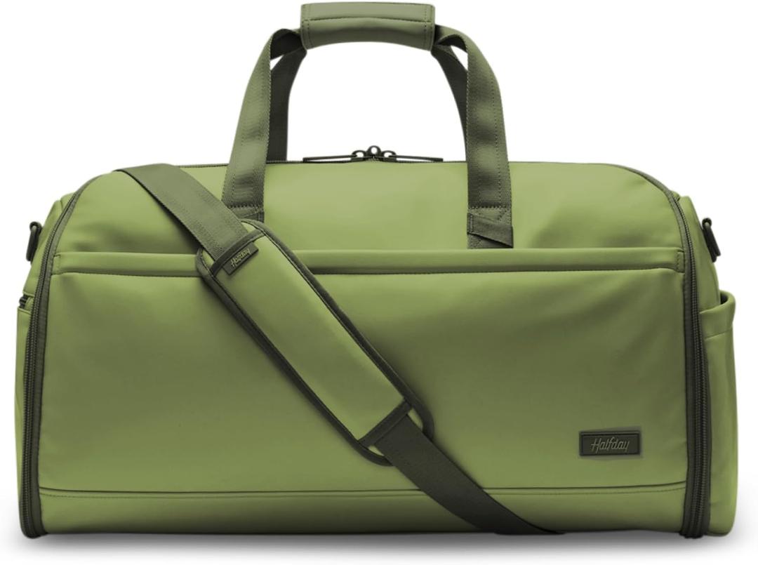 Halfday Convertible 2-in-1 Vegan Leather Premium Garment Duffel Weekender Bag 45L (Carry-on, Wrinkle-Free Travel, Hanging Suit Compartment, Shoe Pockets, Trolley Sleeve), Leaf