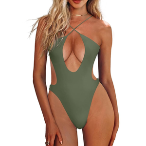 HYPERFIRE Women's Sexy Criss Cross Halter Bathing Suit Cut Out Backless Monokini Swimsuits One Piece S