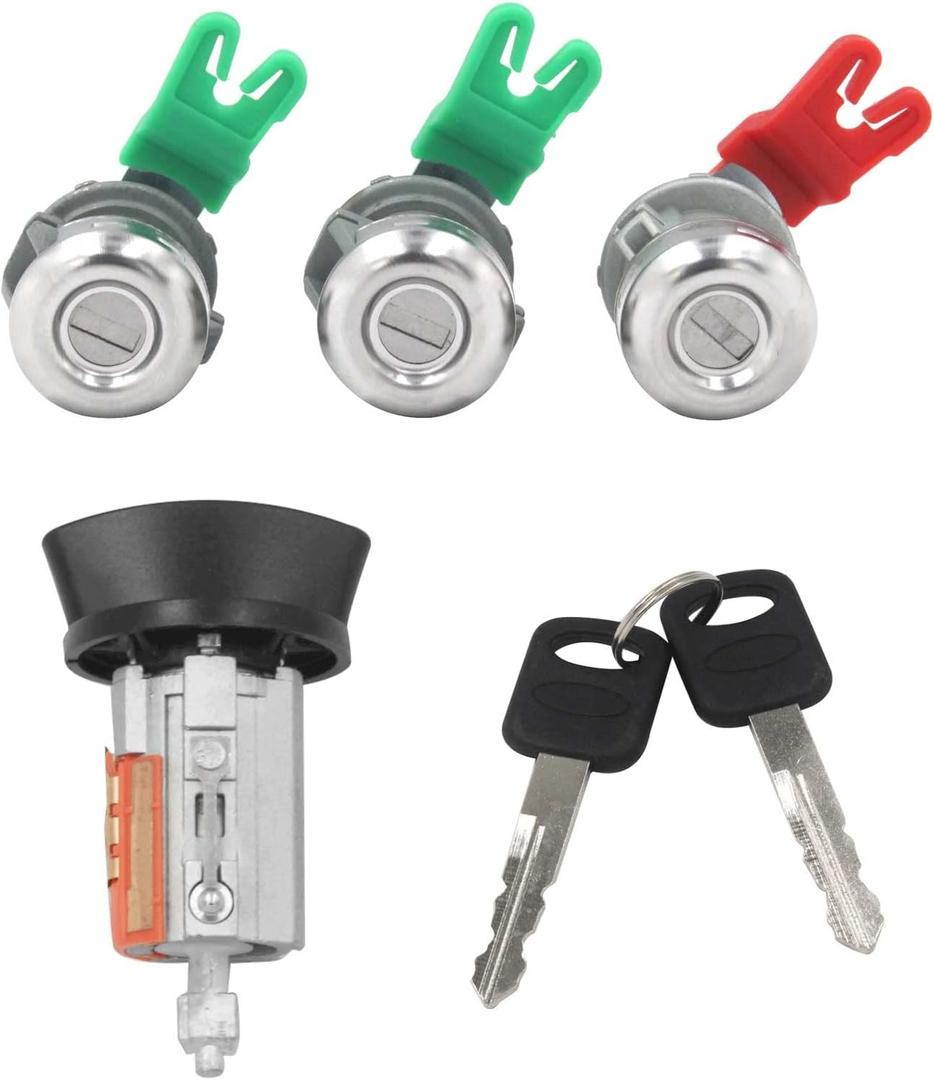 Ignition Switch Lock Cylinder Door Lock Cylinder Compatible with Ford Explorer Sport Trac 2001-2004 F150 1997-2003 F250 & F350 1998-2004 Replace OE# LC6177 + DL5885 + 322347 + 597638(No Chip)