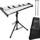 32 Note Glockenspiel Xylophone Bell Kit, Percussion Instruments for Music Teaching with Adjustable Stand, Mallets and Carrying Bag, Professional Xylophone Bell for Adults & Students(black)