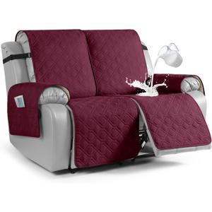 VANSOFY Waterproof Recliner Couch Covers, Sofa Covers 1-Piece Washable Reclining Sofa Cover Non-Slip Furniture Protector with Elastic Straps Pocket for Dogs, Pets(Burgundy,2 Seater)