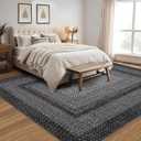 RUGSREAL 10x13 Large Living Room Rug Braided Print Boho Accent Throw Carpet Farmhouse Rustic Rug with Rubber Backing Geometric Bordered Area Rug Bohemian Carpet for Bedroom Home Decor Office, Black