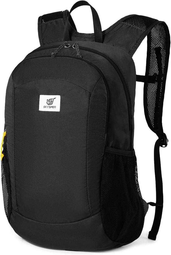 SKYSPER Hiking Backpack Ultralight Packable RFID Travel Daypack Small Nylon Stuff Pack 16L Outdoor Bag for Women Men (Black)