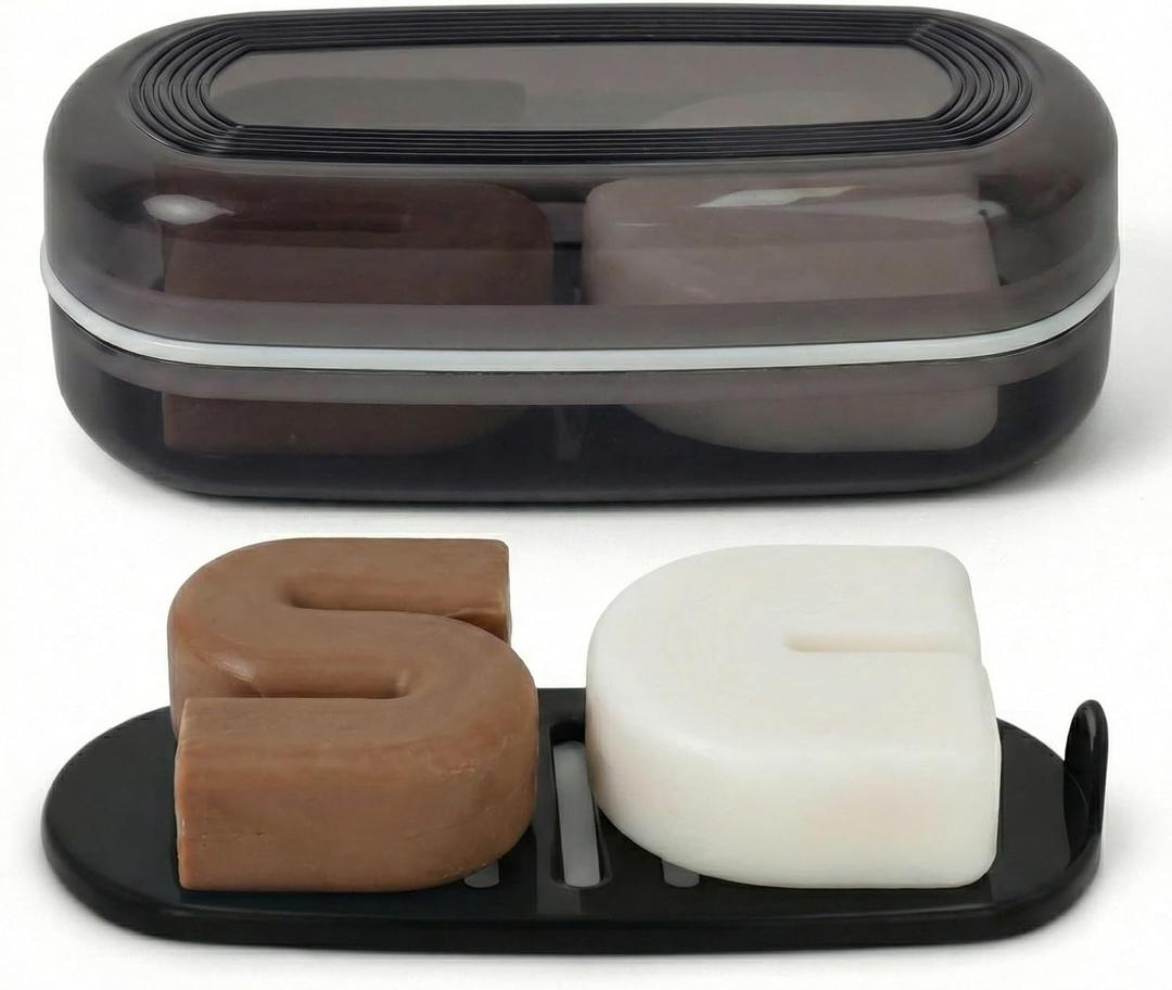 AIMAIAIMAI Shampoo Bar Holder Travel Case for Two Bars  Compatible with Kitsch Solid Shampoo & Conditioner Bars, Large Soap Container for Bathroom or Travel (1 Pack, Black Style A-Large)