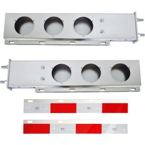 Stainless Steel Mud Flap Hanger Rear Bar with Light Cutouts 2.5" Bolt Spacing,Spring Loaded. with Reflective Plate