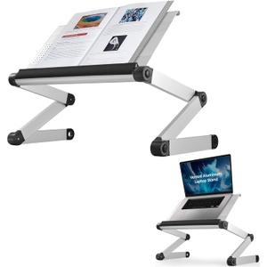Uncaged Ergonomics Adjustable Book Holder, Tablet & Laptop Stand, Aluminum Portable Reading Stand for Textbooks & Cookbooks, Recipe Holder for Kitchen Counter, Silver