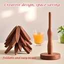 Natural Tree Trivet Set - 4 Wooden Hot Pot Holders, Heat Resistant Countertop Protectors for Christmas & Thanksgiving, Auto Unfold Space-Saving Design