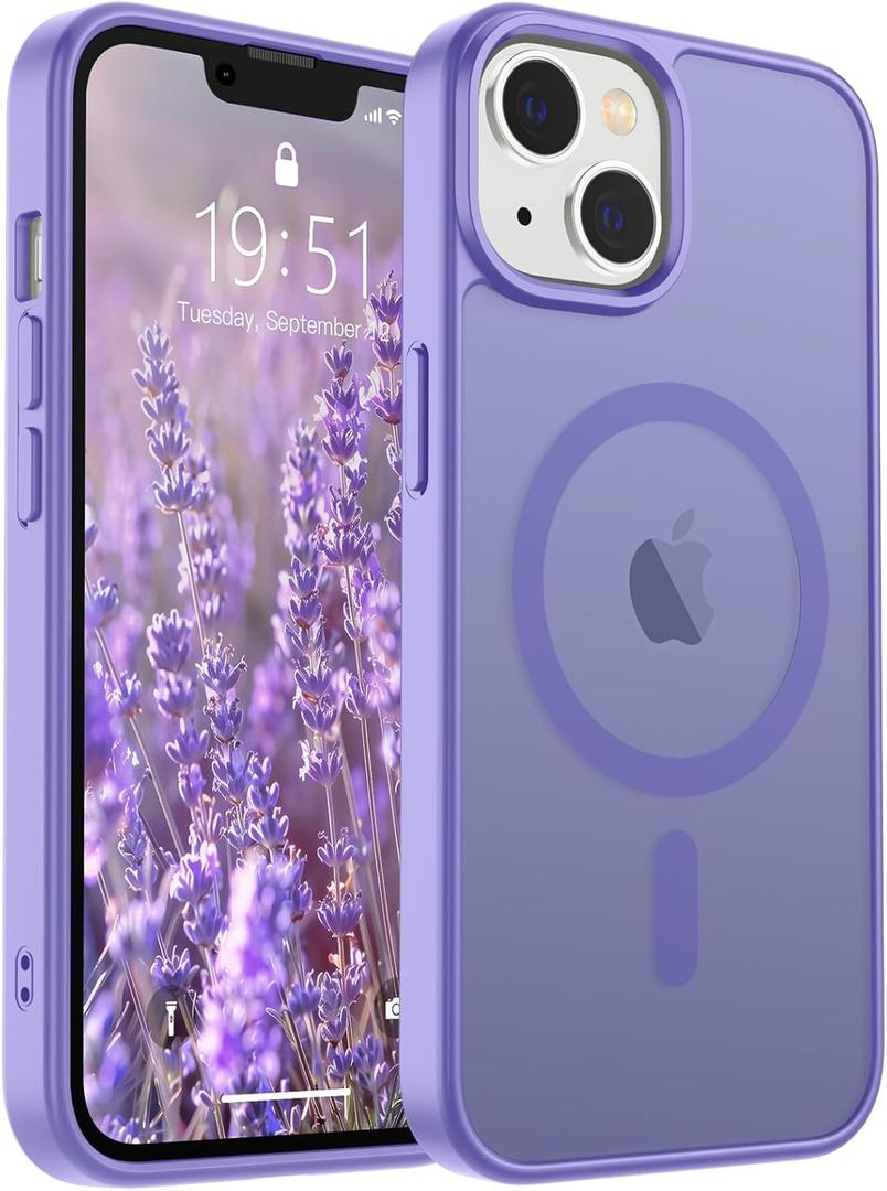 SUPFINE Magnetic for iPhone 14 Case & iPhone 13 Case (Compatible with MagSafe)(Military Grade Drop Protection) Slim Translucent Matte Shockproof Phone Cover,Purple