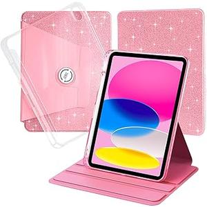CACOE 360 Rotating Case for iPad (A16) 11th/ 10th Generation with Pencil Holder 2025/ 2022 11/ 10.9 inch, Shockproof Cover for iPad 11/ 10 Gen with Stand, Sparkle Pink