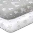 Biloban Crib Sheets Fitted, 2 Pack Crib Sheet Fits for Standard Crib and Toddler Mattress, 100% Jersey Knit Cotton Crib Sheet for Baby Boys & Girl, Star and Heart Print