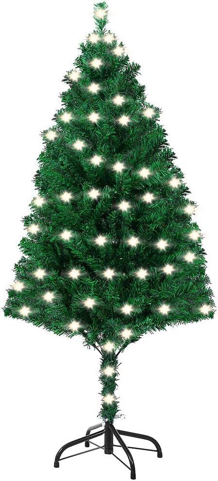 3ft Artificial Christmas Tree, Tabletop Christmas Pine Tree with Light Metal Stand Base for Christmas Home Office Holiday Decoration, Green