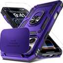 Janmitta Case for iPhone 17 Pro Phone Cover Built in Foldable Camera Lens Cover+Screen Protector,Heavy Duty Shockproof Full Body PhoneCase with Finger Ring Holder Kickstand,Purple