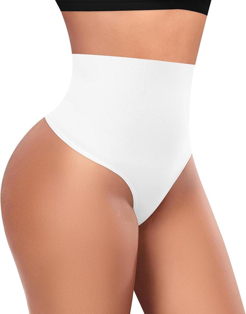 Tummy Control Thong Shapewear for Women High Waisted Body Shaper Panties Shaping Thong Girdle Underwear (Small, 01# Mid Waisted White(slimmming))