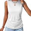 Womens Ruched Tank Tops Crewneck Sleeveless Shirts Slim Fitted Top Dressy Casual Summer Trendy Clothes 2025 (Large, White)