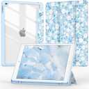 Case for iPad 6th/5th Generation 2018/2017, for iPad Air 2/Air 1(9.7 inch),Tri-Fold Auto Wake/Sleep 9.7'' Cover with Clear Back/Pencil Holder for iPad 6 5 Gen (Floral Blue)