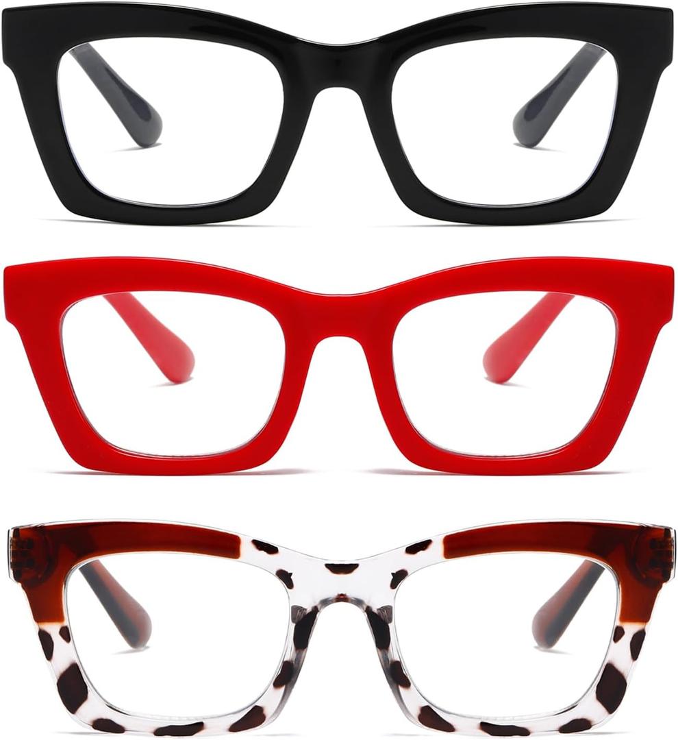 1.5 Hubeye Square Reading Glasses for Women Men Blue Light Blocking Computer Fashion Style Readers with Spring Hinge Black+brown Leopard+red