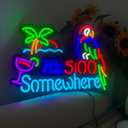 LDGJ It's 5 o'Clock Somewhere Neon Sign Decor Parrot Custom Customized Home Beer Bar Pub Recreation Game Room Name Lights led Wall Party Birthday Bedroom Bedside Table Wall Sun Beach Palm Tree Decoration Man Cave Gift for Men