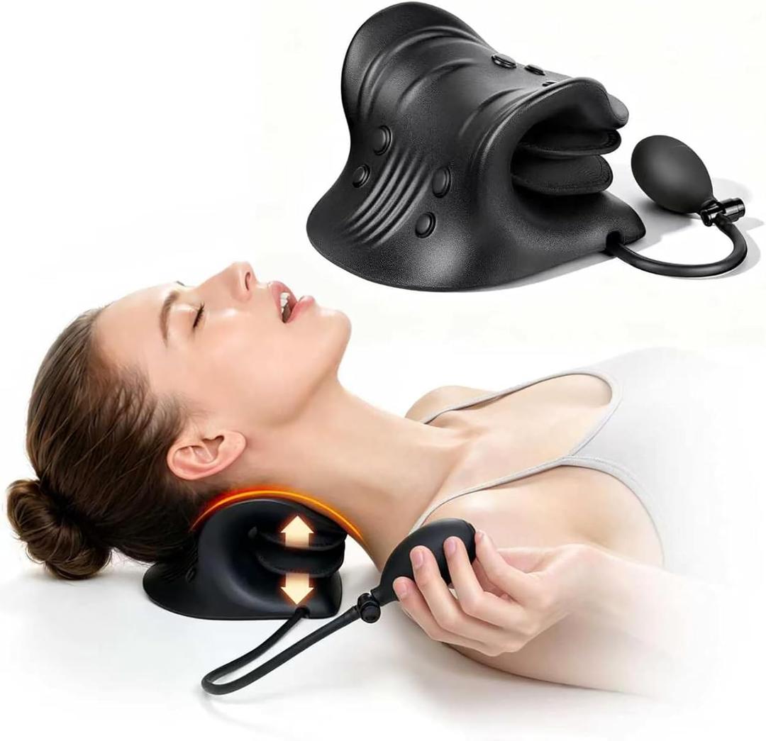Neck Stretcher with Adjustable Airbag Height, Inflatable Neck and Shoulder Relaxer, Ergonomic Pillow for Home Office Travel