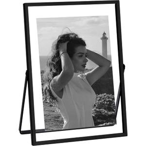 Eletecpro 5x7 Metal Picture Frame with Real Glass Cover, Tabletop Display Photo for Multiple Size up to 5x7, Black Floating Photo Frame Diaplay 2x3, 3x5, 4x6 for Wedding, Party, Home Decor, Vertical