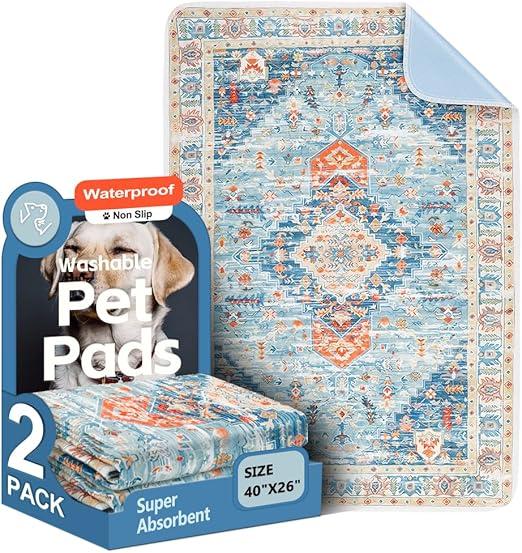 Washable Pee Pads for Dogs, 2 Pack Reusable Puppy Training Pads 40"x26" Super Absorbent Waterproof Dog Training Pads, NonSlip Potty Pads, Whelping Pads Litter Mat