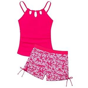 Girls Swimsuit Cutout Bathing Suit Two Piece Swimsuits for Teen Girls Tankini Swimwear Set High Waisted 11-15 Years Pink