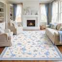 GarveeHome Floral Bow Rugs for Bedroom Girls, 8x10 Area Rugs for Living Room with Soft Low Pile, Non Slip Blue and White Washable Rug 8x10 for Nursery Kids Dorm Dining Room Playroom