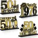 4 Pcs 50th Birthday Table Decorations Vintage 1976 Black Gold Birthday Party Centerpieces Aged to Perfection 50th Birthday Decorations Cheers To 50 Years Table Topper Wooden Decor for Men 50 Years Old