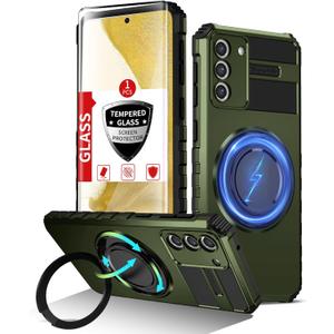 for Samsung Galaxy S22 Plus Case Magnetic Compatible with MagSafe Wireless Charging,with Screen Protector,for S22+ Case Built-in Kickstand Military Grade Shockproof Heavy Duty Protection Green