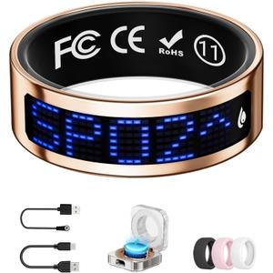 Smart Ring for Women & Men with Display, Health Ring with Heart Rate, Sleep Monitor, IP68 Waterproof Fitness Ring, Fitness Tracker Ring, No APP Fee for iPhone and Android (Rose Gold, 11#)