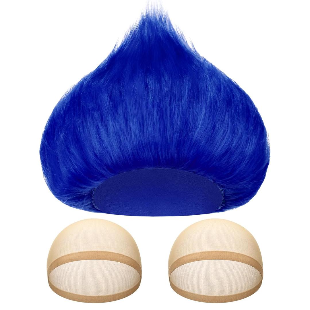Funny Crazy Wig with 2 Hairnet Hairy Headband Novelty Crazy Hair Wig Costume Accessory for Parties Cosplay Halloween(Royal Blue)