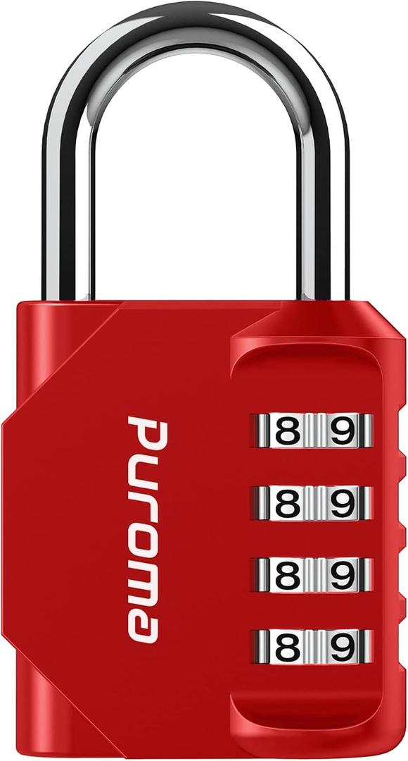 Puroma 1 Pack Combination Lock for Locker 4 Digit Outdoor Waterproof Padlock for School, Gym, Sports, Fence, Toolbox, Gate, Case, Outdoor, Hasp Storage (Red)