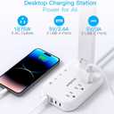 One Beat Small LED Desk Lamp Power Strip 5ft Extension Cord with 3 Outlets 4 USB Ports(2 USB C), 4 Modes, 5 Level Touch Lamp Study Reading Light, Home Office Bedroom College Dorm Room Essentials,White
