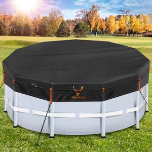 18Ft Round Pool Cover [2025 Upgraded Triple Top Windproof] for Above Ground Pools [UV & Tear Resistant] 500D Waterproof Swimming Pool Cover with Enhanced Ratchet Cord, Windproof Strips & Ground Nails (Black)
