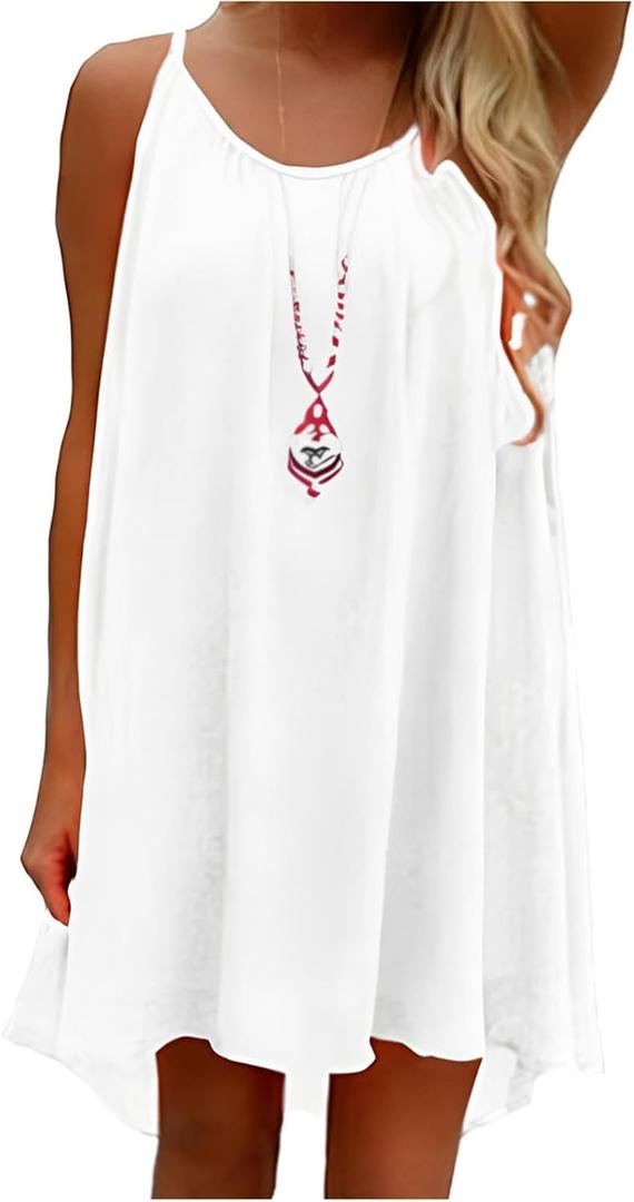 Women's Chiffon Summer Casual Sundress Spaghetti Strap Tank Beach Dresses Bathing Suit Coverup (White), XS