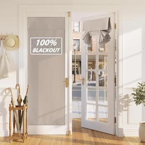 RYB HOME 100% Blackout Linen French Door Curtain - Home Decor No Drill Door Curtain for Front Window, Thermal Insulated Privacy Blinds with 2 Adhesive Tapes, W 30 x L 69, 1 Panel, Sand