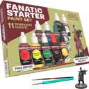 The Army Painter Warpaints Fanatic: Starter Set Combo, 11 paints: 7 acrylic colours, 2 Metallics, 1 Wash, 2 Brushes & 1 Free Miniature figure, For models and miniature painting