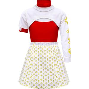 Zombie Girls Costume Kids Character Halloween Cosplay Cheerleader Mesh Top Pant Hooded Coat 3PCS Uniform Outfits (9-10 Years, Skirt-white Red)
