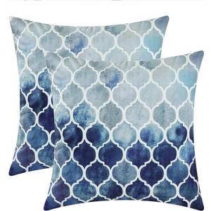 CaliTime Cushion Covers Cushion Cover Pack of 2 Cosy Cushion Covers for Couch Bed Sofa Hand Painted Colourful Geometric Grid Chain Print 50 cm x 50 cm Main Grey Navy Blue