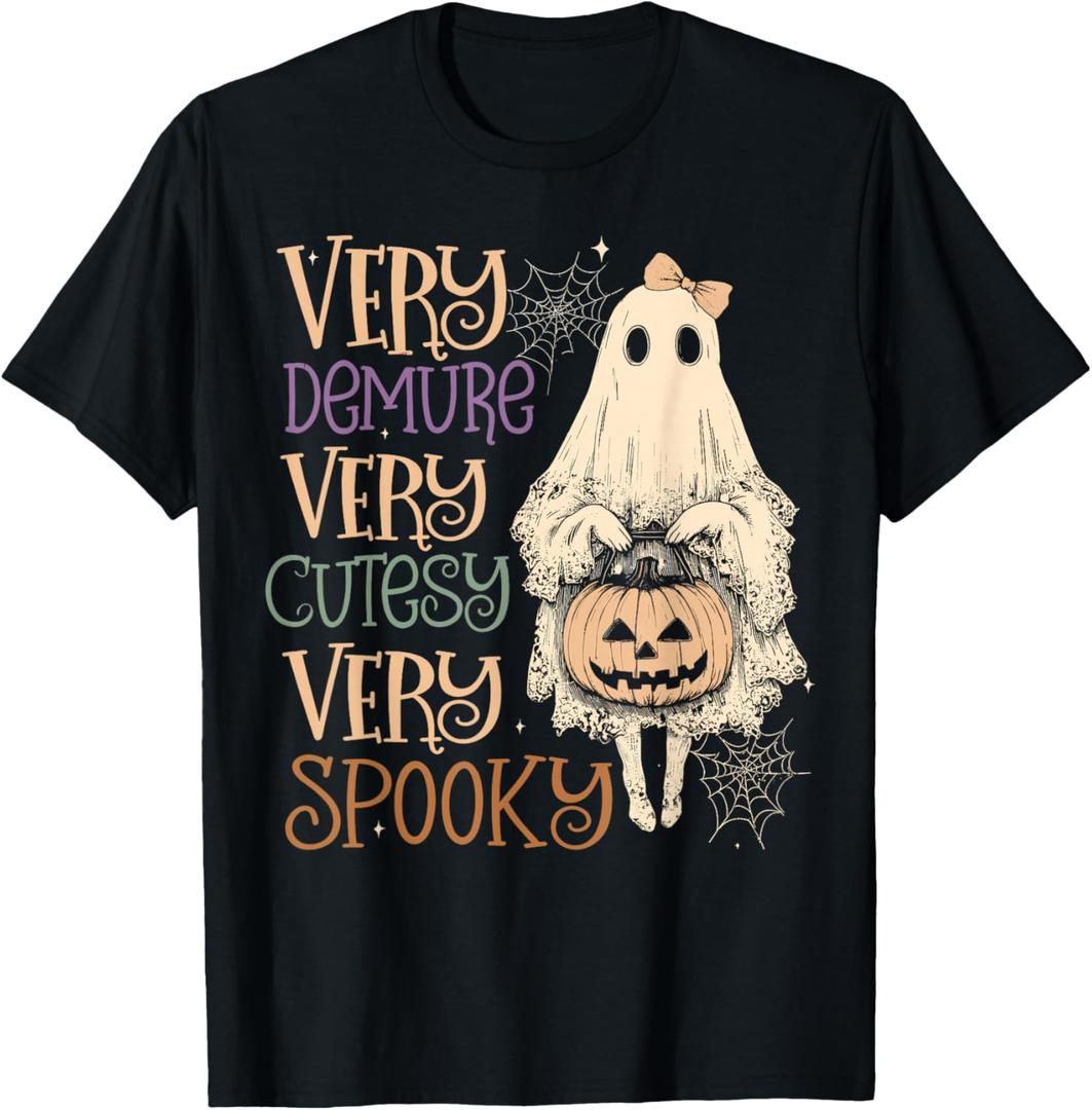 Very Demure Very Cutesy Very Spooky Funny Halloween Ghost T-Shirt, S