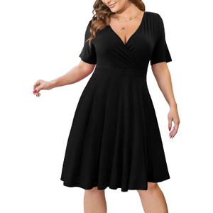 Ahlaray Women's Plus Size Dresses Short Sleeve Faux Wrap Causal Swing Dress with Pockets, L-4XL