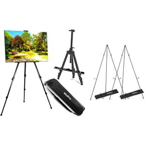 Nicpro 2 Pack 63 Inch Metal Floor Folding Easels & 1 Pack Adjustable Height 17" to 63" Aluminum Metal Tripod Easel for Display